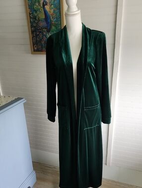 Long Velvet Open Front Duster - Deep Green